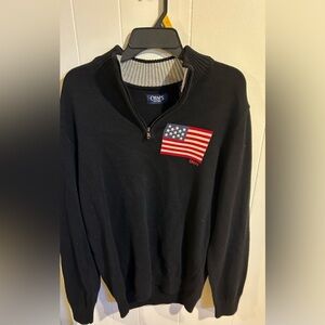 Chaps Black Zip-Up Sweater with Flag Patch